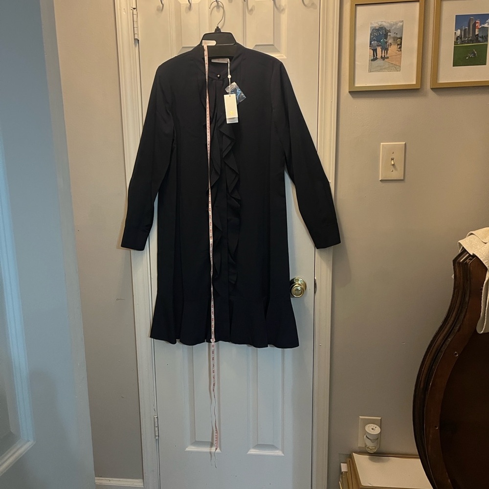Tory Burch Elegant medium Navy Long Sleeve Dress with Ruffle Detail